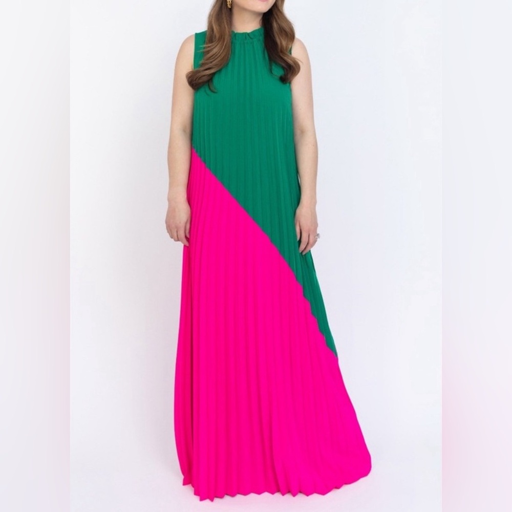 Sail to Sable Emma Pleated Maxi Dress - Forest/Watermelon